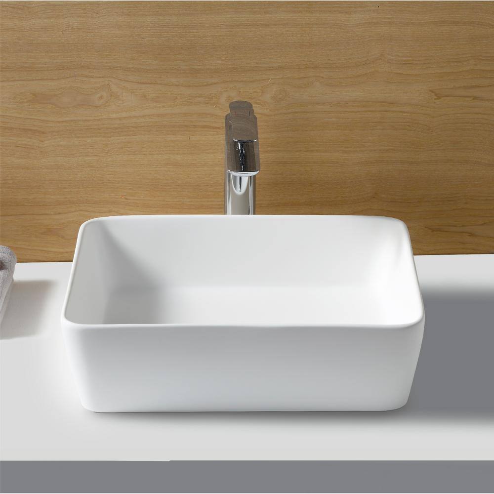 Matte White Acrylic Rectangular Above-Counter Vessel Sink