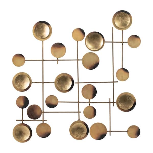 Liv & Skye 30 in. x 29 in. Gold Metal Circles Wall Art