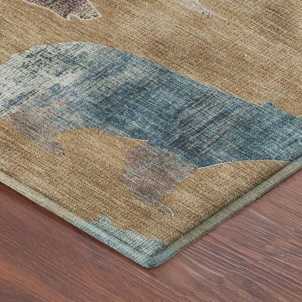 Mayfield Premium Machine Washable Abstract AMF2338 Gold 3 ft. x 5 ft. Area Rug