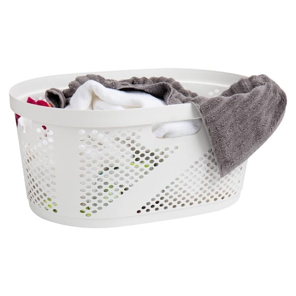 Mind Reader Basket Collection, Laundry Basket, 40 Liter (10kg/22lbs) Capacity, Cut Out Handles, Ventilated, White