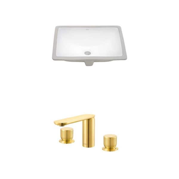 Krona 21 in. x 15 in. White Porcelain Sink and Fabio 8 in. Brushed Gold Faucet Combo