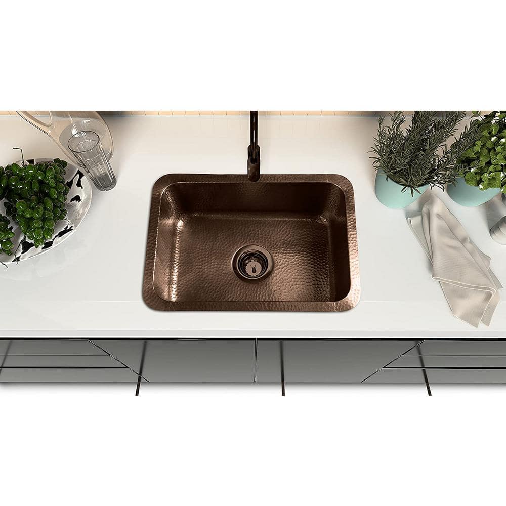21" Hammered Copper Rectangular Drop-In Single Bowl Kitchen Sink