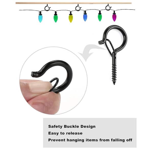 CADONO 30 PCS Cup Screw-in Hanger Hooks With Safety Buckle, Windproof Screw Hooks Perfect For Hanging Outdoor String Lights, Plants, And Patio Lights,for Ceiling And Wall Mount, 2.2 Inches In Black
