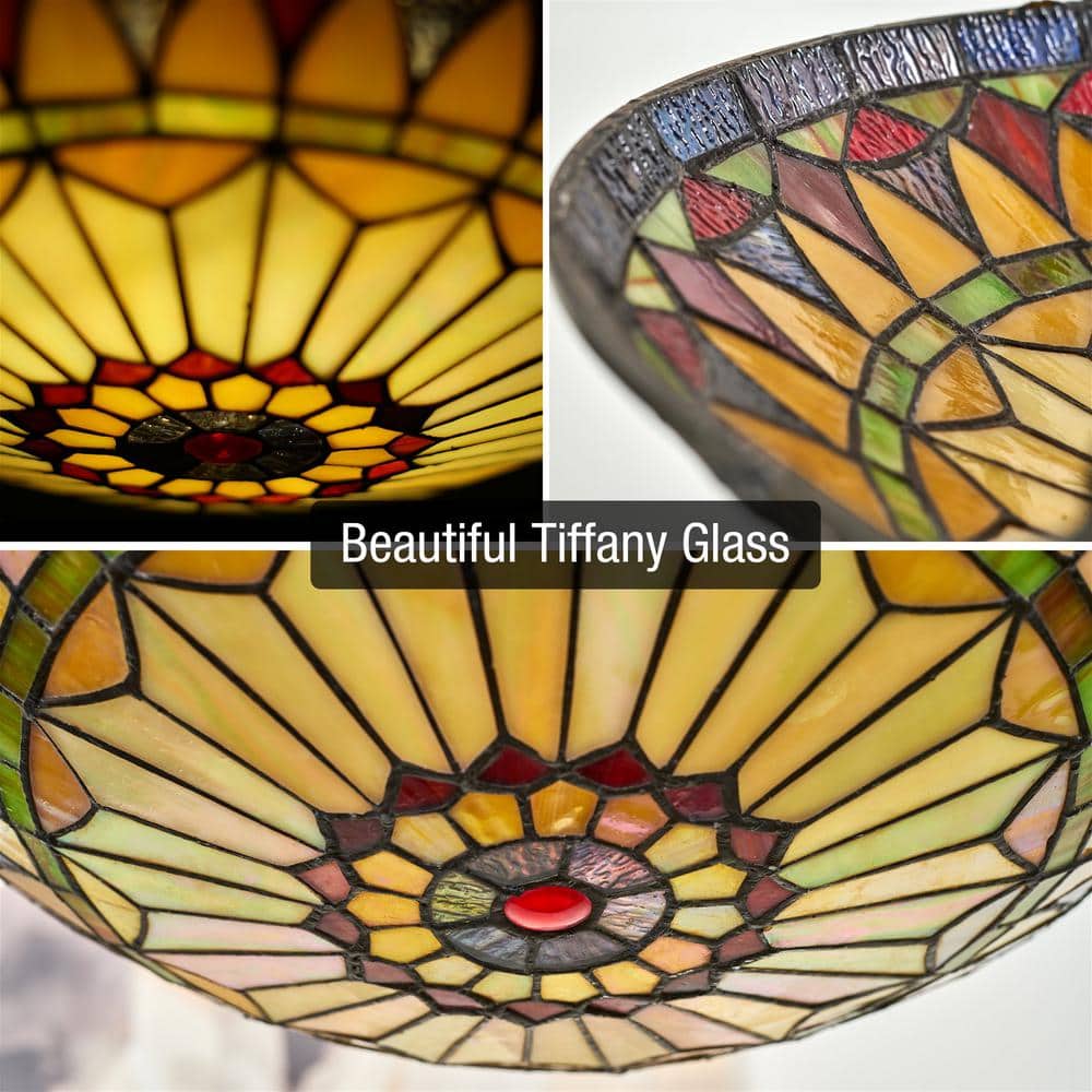 Mateo 16" Black Tiffany Glass Vintage Flush Mount Ceiling Light