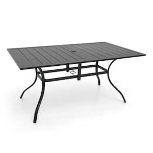 Black Metal Outdoor Dining Table with Umbrella Hole