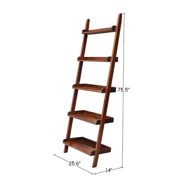 75.5 in. Espresso Wood 5-shelf Ladder Bookcase