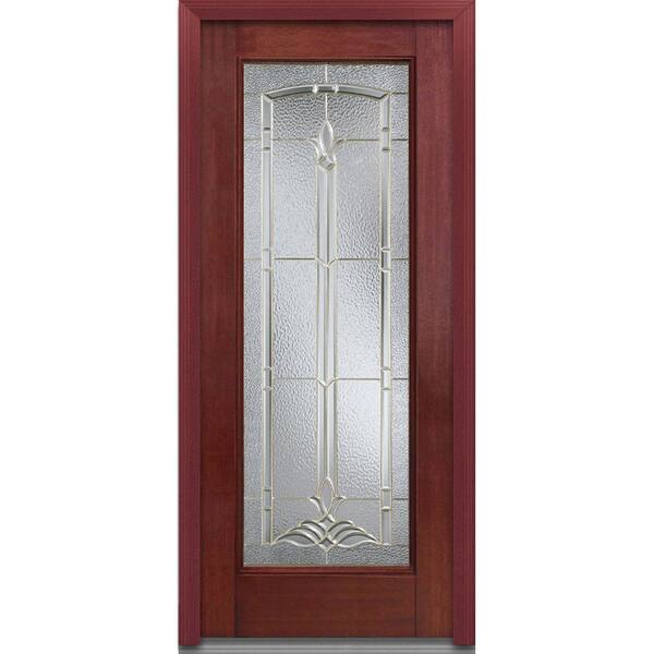 MMI Door 36 in. x 80 in. Bristol Left-Hand Inswing Full Lite Decorative Stained Fiberglass Mahogany Prehung Front Door