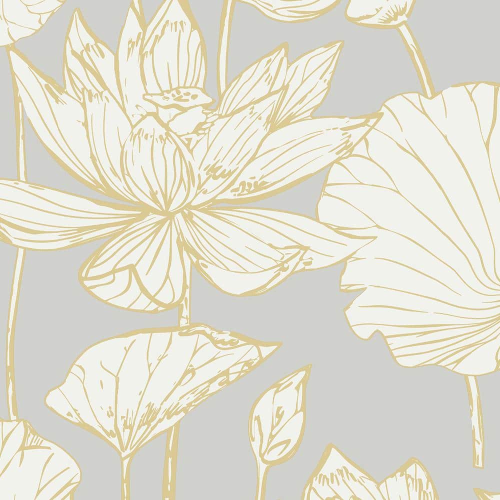 Seabrook Designs 56 sq. ft. Metallic Gold and Grey Water Lily Floral ...