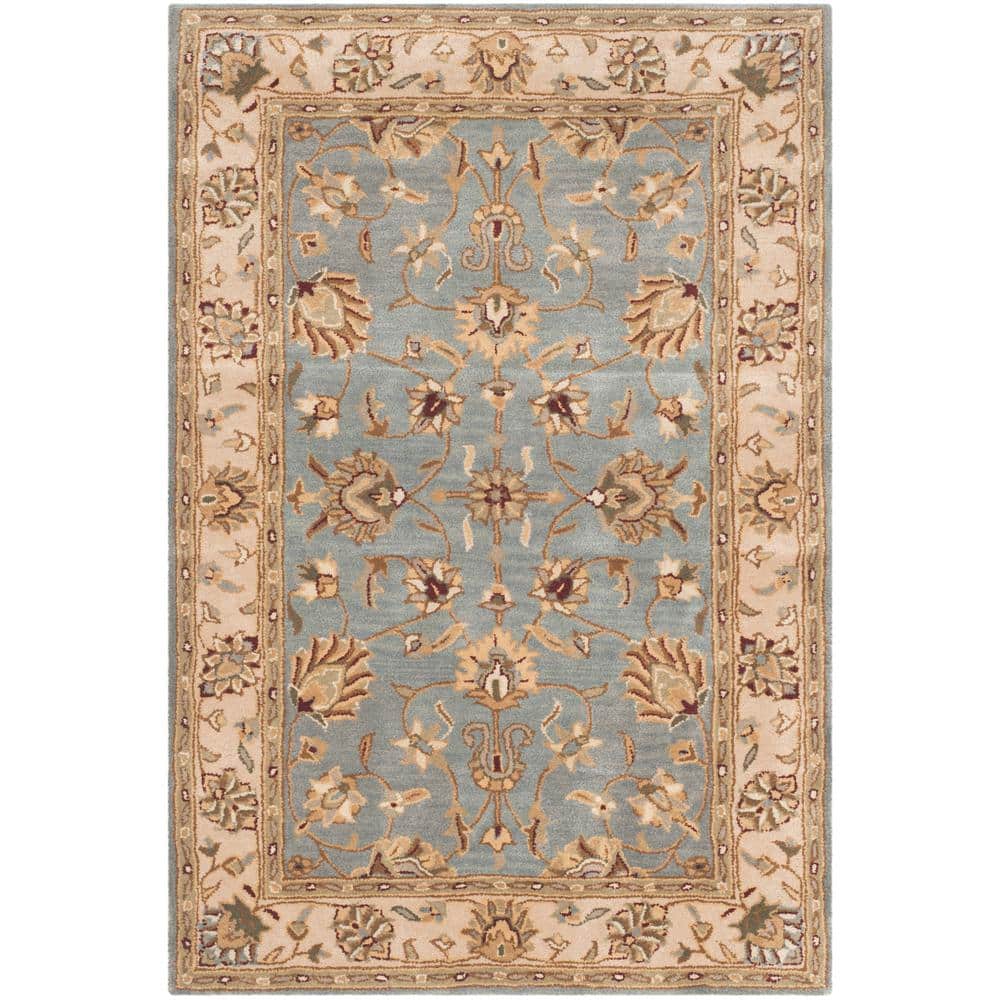Handmade Blue and Beige Wool Tufted Accent Rug