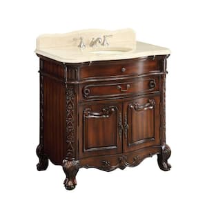Madison 36 in. W x 22 in. D x 36 in. H Bathroom Vanity in Brown with Cream Marble Top