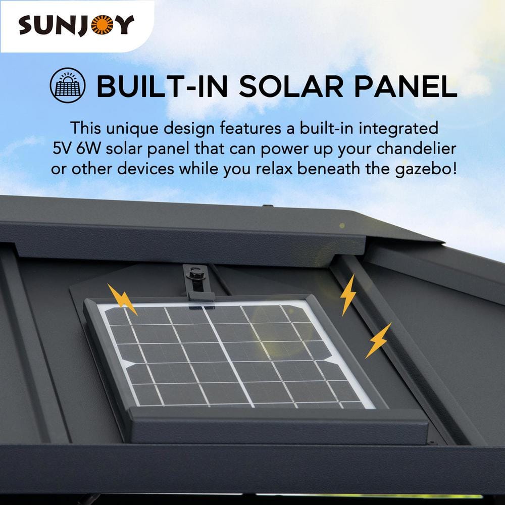 Black Aluminum and Steel 10x12 ft. Hardtop Gazebo with Solar Panel