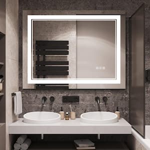 47.24 in. W x 23.62 in. H Rectangular Frameless LED Light Anti Fog Wall-Mounted Bathroom Vanity Mirror in Silves