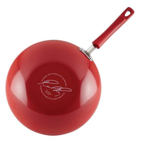 Rachael Ray Classic Brights Aluminum Nonstick Stir 11" Fry Pan with Glass Lid 