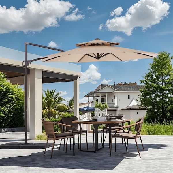 10 ft. Outdoor Patio Cantilever Umbrella with Tilt in Beige