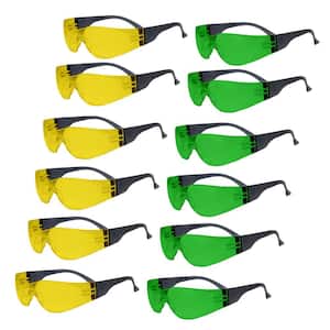 Keystone Series Safety Glasses One Size, Color Lens - Black Temple, 6-Yellow and 6 Green (12 pairs)