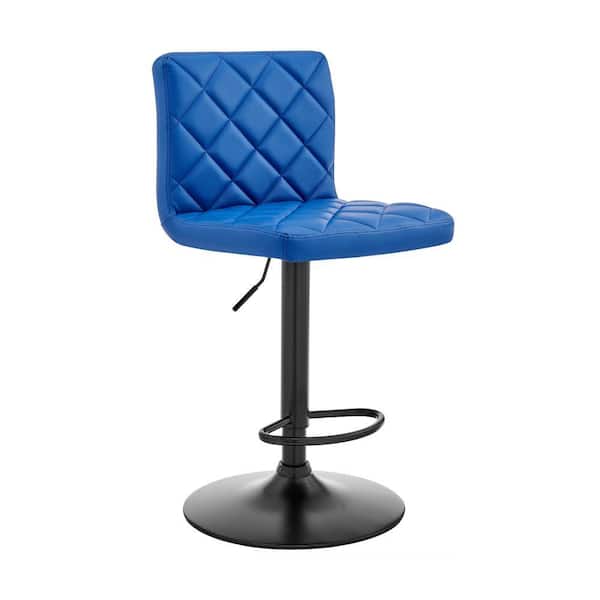 Benjara 32.28in. Black and Blue Low Back Metal Frame Bar Stool with Leather Seat