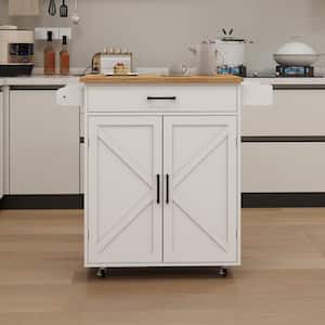 White Wood 37.99 in. Kitchen Island with Drawer, adjustable shelf, towel rack, seasoning rack and wide base, big storage