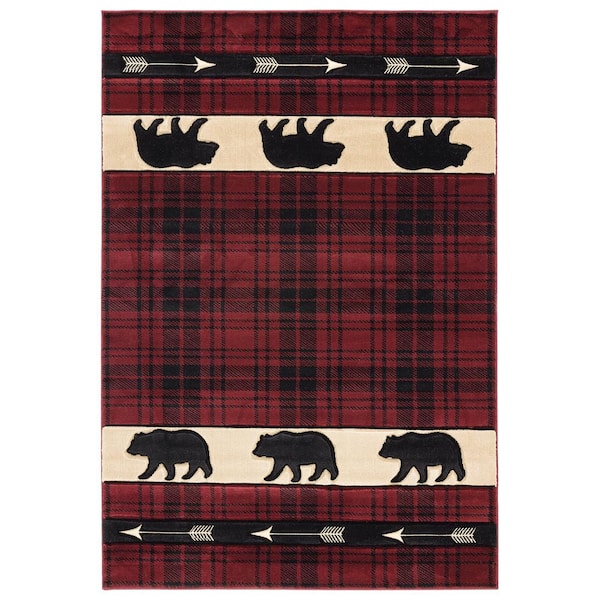Cottage Tartan Bear Burgundy 2 ft. 7 in. x 4 ft. 2 in. Area Rug