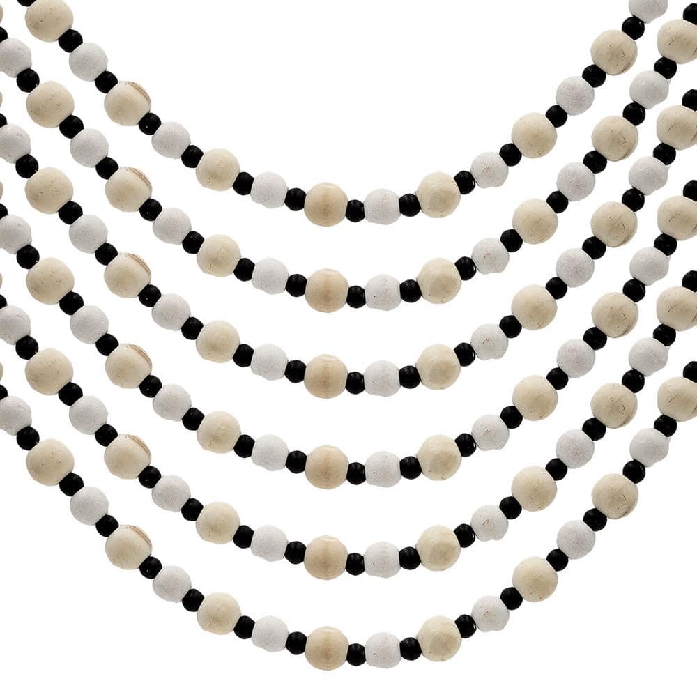 56" Black and White Wood Bead Garland Set
