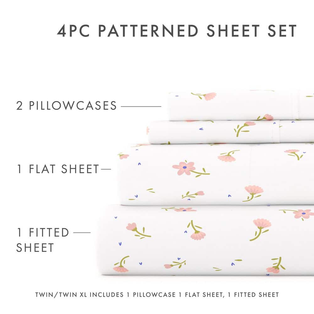 Twin Pink Floral Deep Pocket Cotton Microfiber Sheet Set