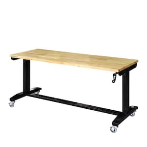 National Public Seating Heavy Duty Height Adjustable Table with Casters 30 in. x 72 in. Black Frame Butcher Block Top