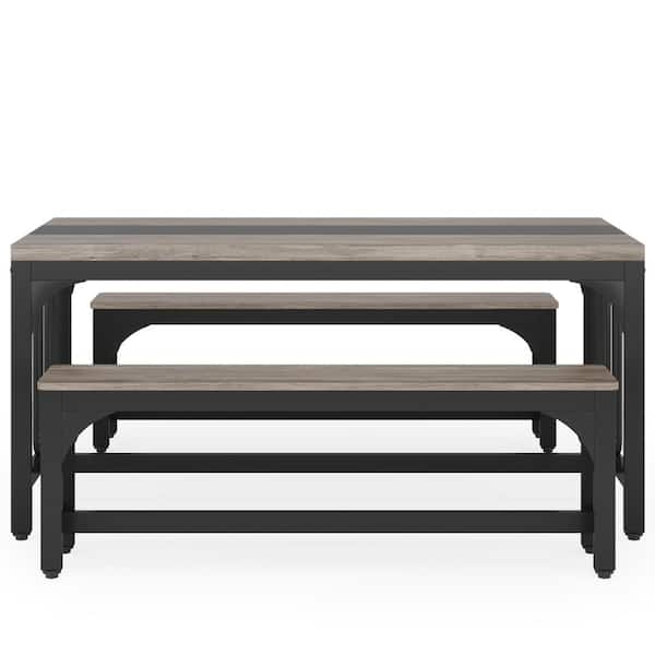 TRIBESIGNS WAY TO ORIGIN Halseey 3-Piece Gray 31 in. Tall Wood Dining Table Set with Bench Seats-4 for Home Dining Room