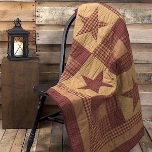 N in.epatch Star Burgundy Dark Tan Primitive Quilted Cotton 60 in. x 50 in. Throw