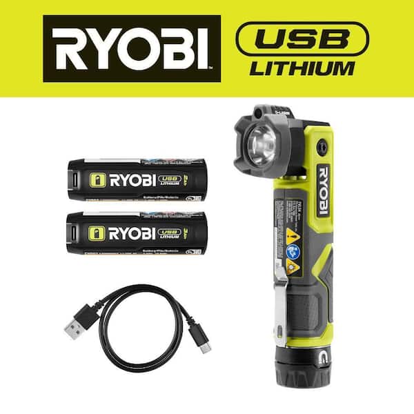 USB Lithium Pivoting 625 Lumens Head Flashlight Kit w/ 2.0 Ah Battery, Charging Cable & Extra USB Lithium 3.0 Ah Battery