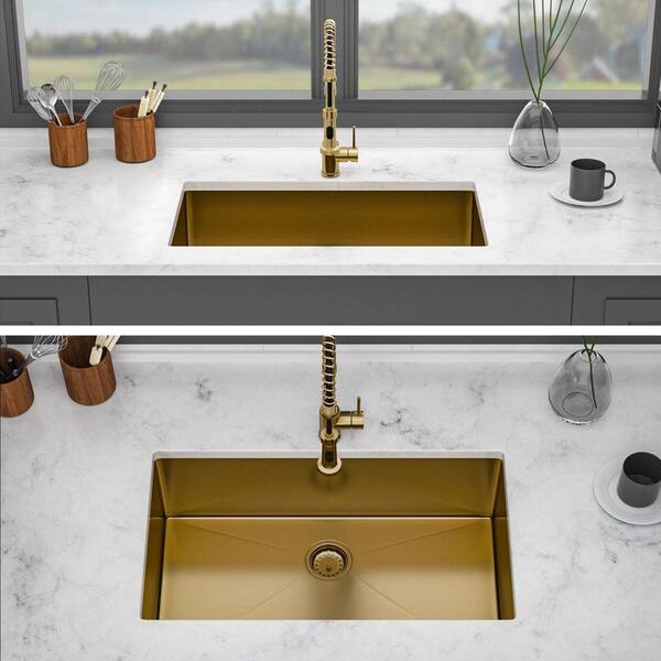 Qidian 32 in. Undermount Single Bowl 16 Gauge Gold Stainless Steel