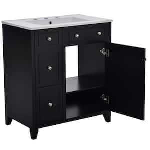 30.24 in. W x 18.58 in. D x 33.82 in. H Single Sink Freestanding Bath Vanity in Black with White Ceramic Top