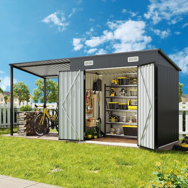 12.7 ft. W x 3.9 ft. D Lean to Metal Shed, 6.4 x 3.9 Outdoor Storage Metal Shed with Open Pergola for Patio (50 sq. ft.)