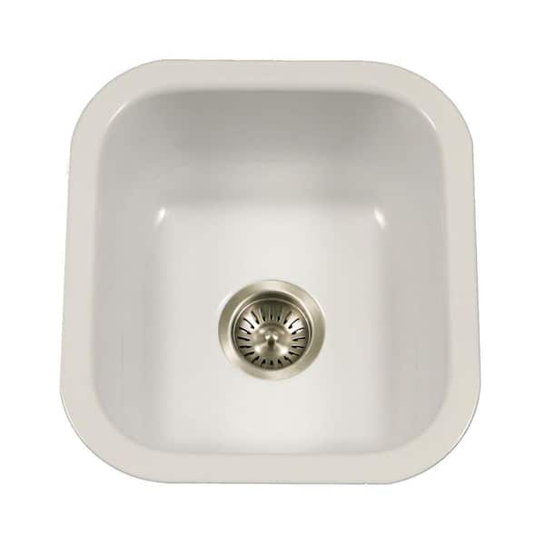 HOUZER Porcela Series Undermount Porcelain Enamel Steel 16 in. Single Bowl Kitchen Sink in White