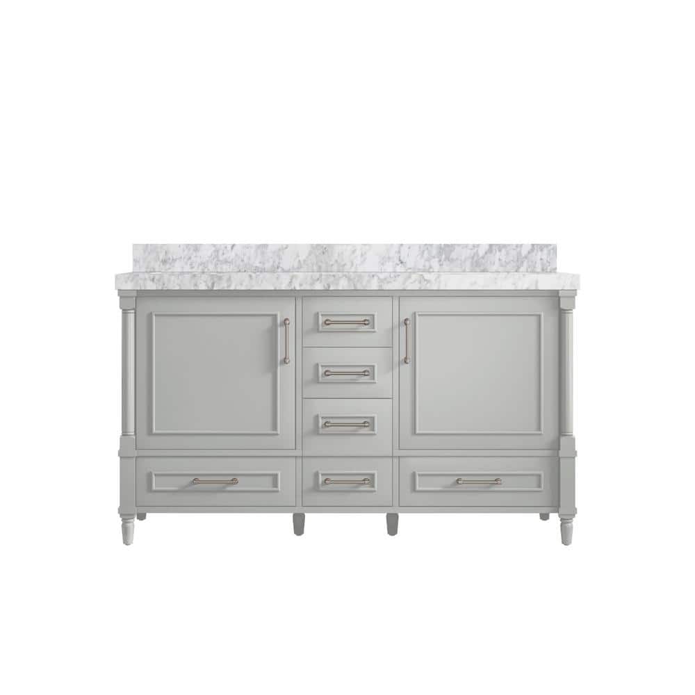 Hudson 60 in. W x 22 in. D x 36 in. H Double Sink Bath Vanity in Coventry Gray with 2 in. Carrara Marble Top price history on PriceWatchPro