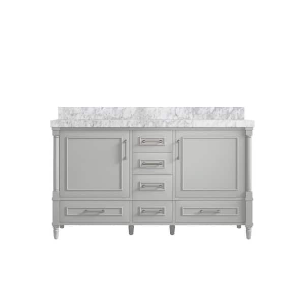 Willow Collections Hudson 60 in. W x 22 in. D x 36 in. H Double Sink Bath Vanity in Coventry Gray with 2 in. Carrara Marble Top