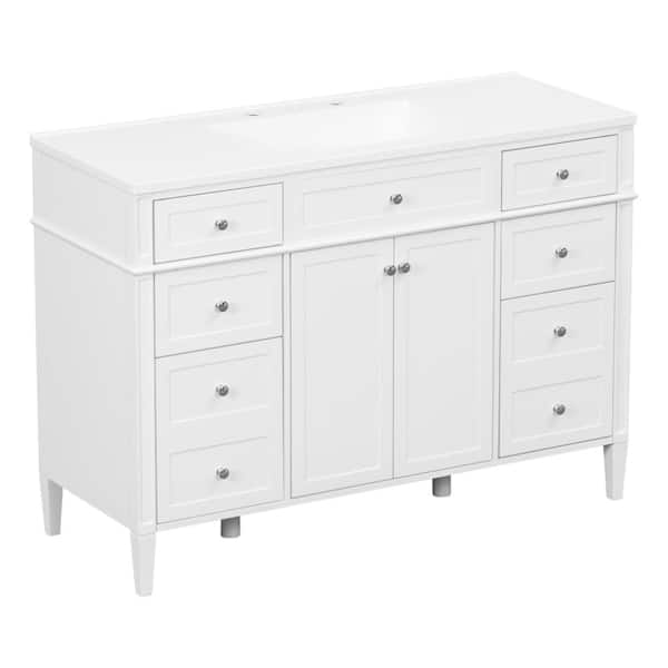 48 Inch White Freestanding MDF Vanity Cabinet Bathroom Vanity with Composite Sink Top