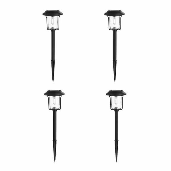 Hampton Bay Laurelview 14 Lumens Black Vintage Bulb LED Weather Resistant Outdoor Solar Path Light with Water Glass Lens (4-Pack)