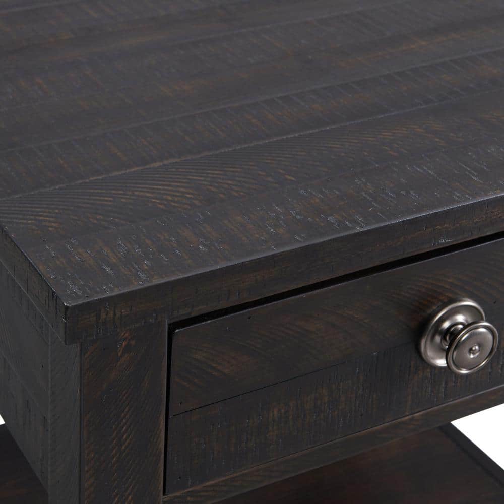 Espresso Brown Square Wood End Table with Drawer