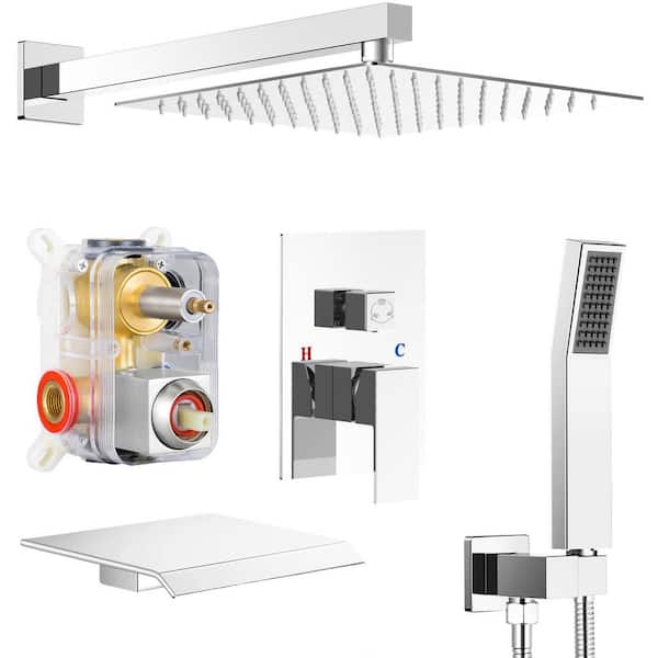 Single Handle 3-Spray Pattern 10 in. Wall Mount Shower Set Tub and Shower Faucet 1.8 GPM in Chrome (Valve Included)