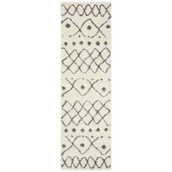 Sparta Shag 2 ft. x 8 ft. Ivory/Gray Tribal SPG510C Runner Rug
