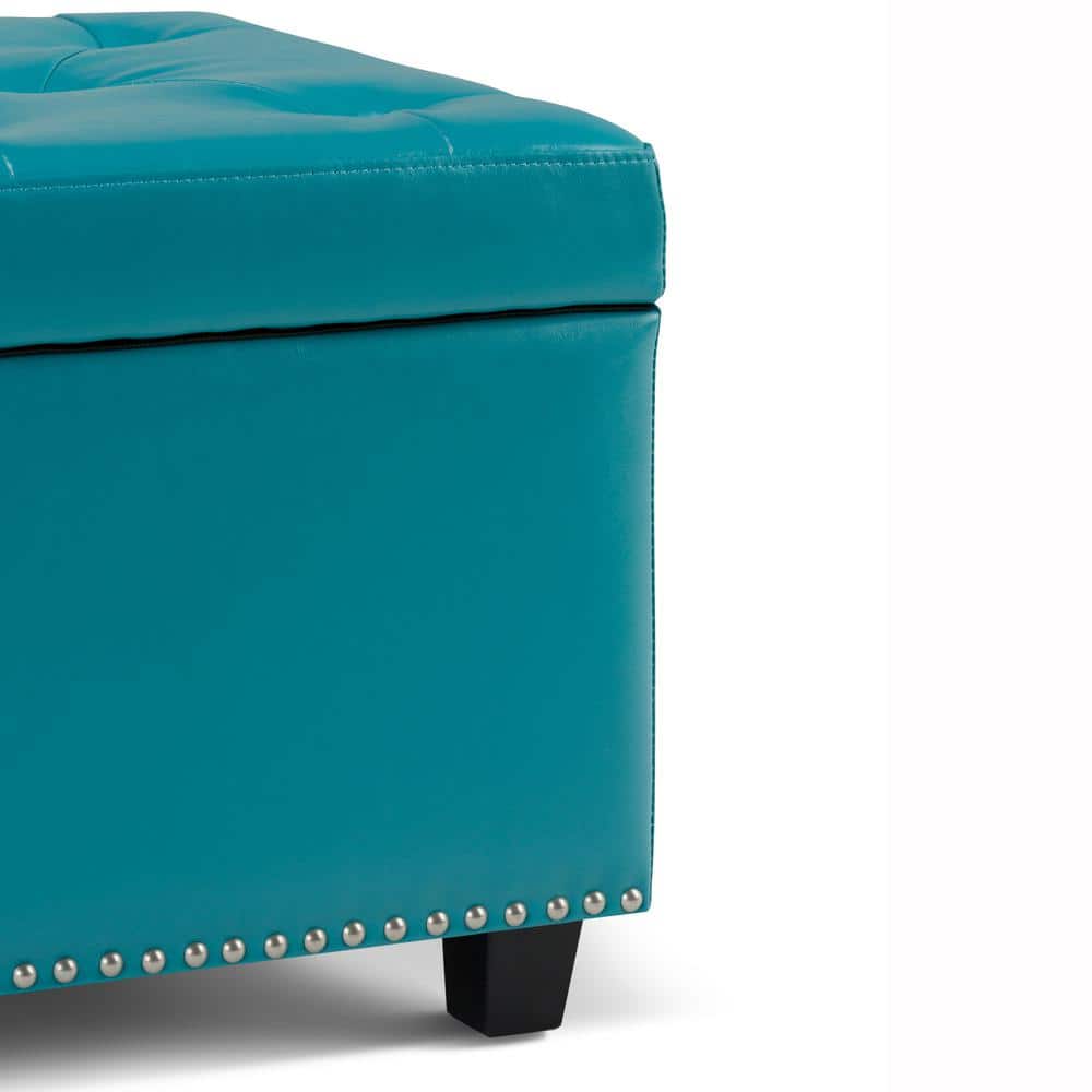 Mediterranean Blue Tufted Bonded Leather Large Storage Ottoman