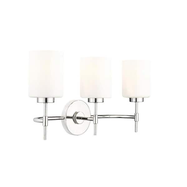 Keylee 22 in. 3-Light Polished Nickel Vanity Light with Glossy Opal White Glass Shades