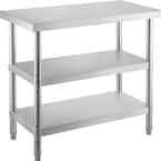 Stainless Steel Prep Table 36 x 18 x 34 in. BBQ Prep Table with 2 Adjustable Undershelf Heavy Duty Kitchen Utility Table
