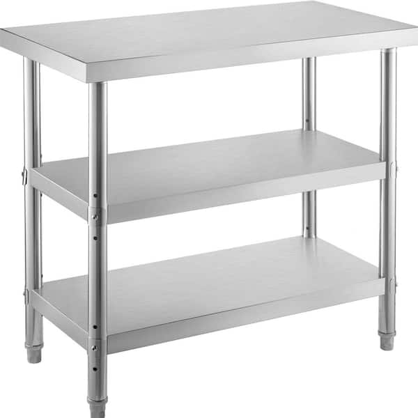 VEVOR Stainless Steel Prep Table 36 x 18 x 34 in. BBQ Prep Table with 2 Adjustable Undershelf Heavy Duty Kitchen Utility Table