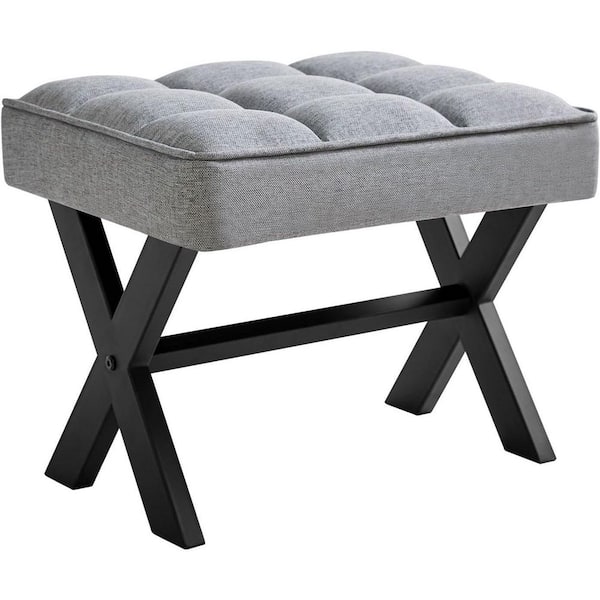 Small 12 H Footrest Stool Square Linen with Metal X-Leg Multi-Use Side Table Step Stool Living Room Bedroom Office