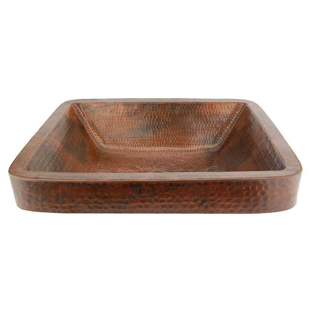 22" Hammered Copper Rectangle Skirted Vessel Sink