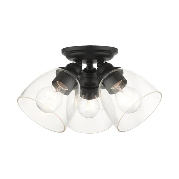 AVIANCE LIGHTING Grandview 14.25 in. 3-Light Black Semi Flush Mount with Clear Glass