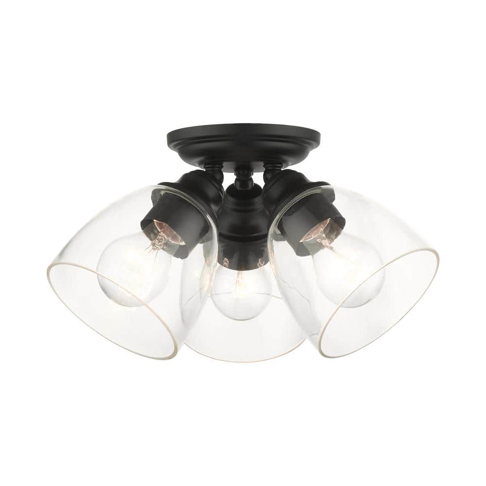 Montgomery Hand-Blown Glass 3-Light Black Flush Mount