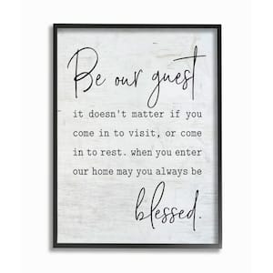 24 in. x 30 in. "Be Our Guest Home Family Inspirational Word On Wood Texture" by Lettered and Lined Framed Wall Art