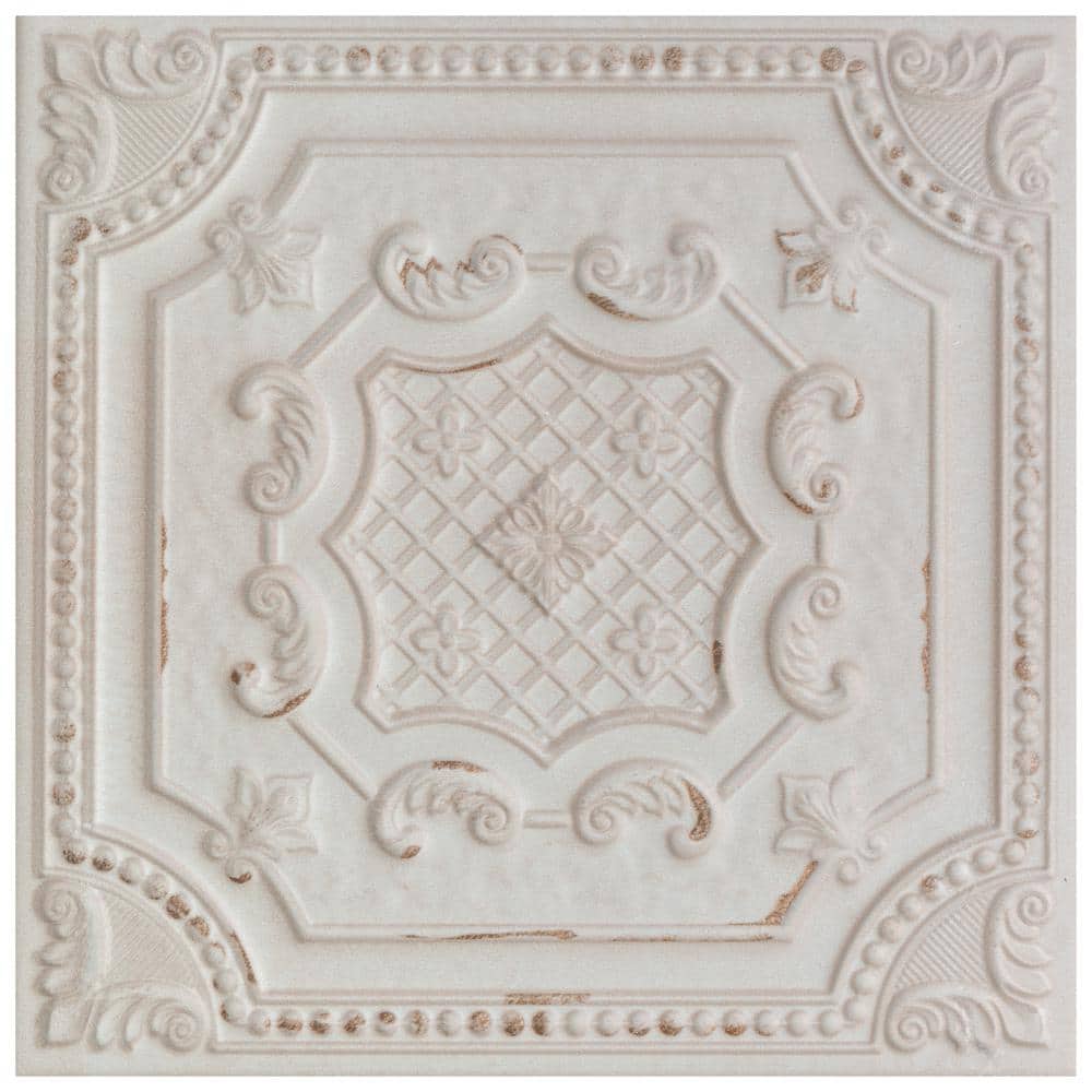 Fitz 8" x 8" White and Brown Ceramic Wall Tile