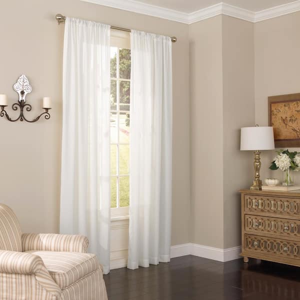 Eclipse Chelsea White Solid Polyester 52 in. W x 95 in. L Sheer Single Rod Pocket Curtain Panel